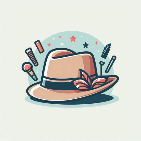 Illustration of a hat with accessories. Vector illustration in cartoon style.のイラスト素材