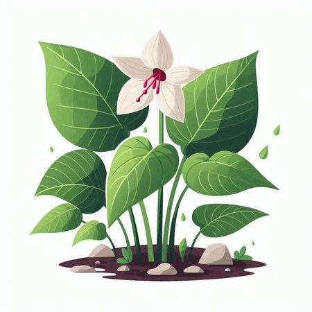 Illustration of a green plant with a white flower on a white backgroundのイラスト素材