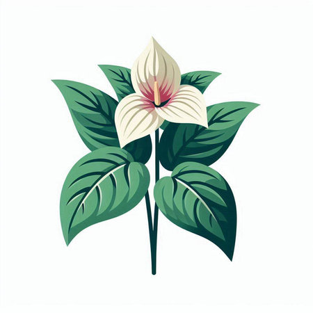 Illustration of anthurium flower with leaves on a white backgroundのイラスト素材