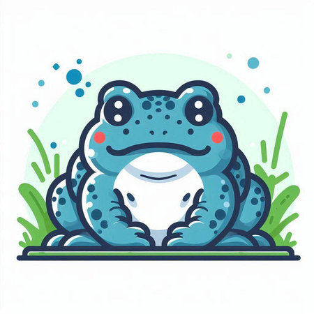 Cute cartoon frog sitting on the grass. Colorful vector illustration.のイラスト素材