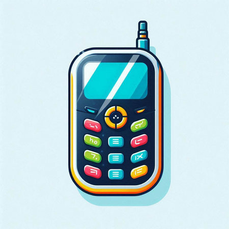 Retro mobile phone vector illustration on blue background. Retro mobile phone in flat style.のイラスト素材