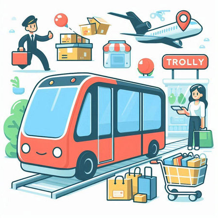 Vector illustration of a train and people on the platform in flat design.のイラスト素材