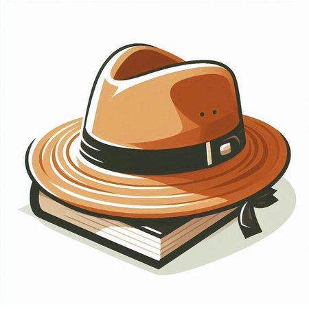 brown hat on a book isolated on a white background. vector illustrationのイラスト素材