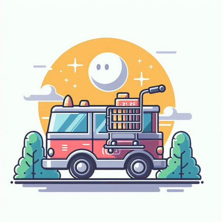 Vector illustration of a fire truck with a basket on the roof.のイラスト素材