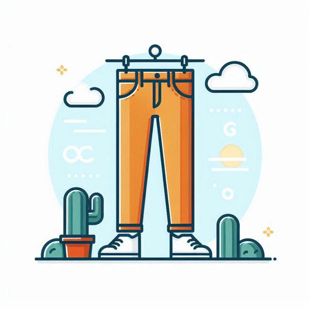 Vector illustration of pants and cactus in flat line design style.のイラスト素材