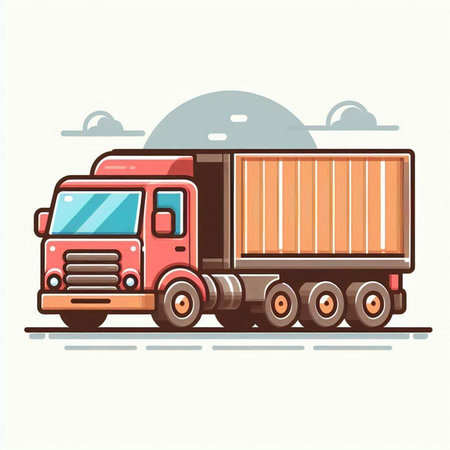 Truck with cargo on the road. Vector illustration in flat styleのイラスト素材