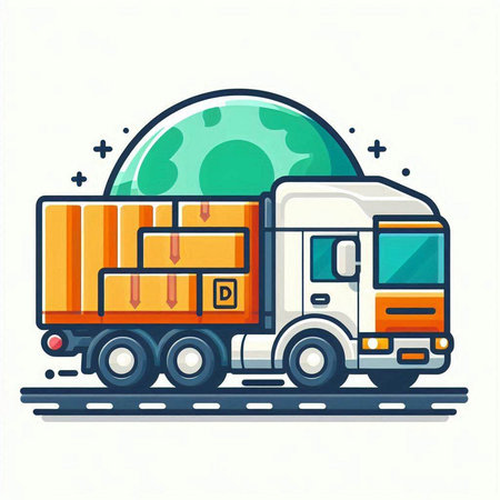 Cargo truck on the road. Freight transportation. Vector illustration.のイラスト素材