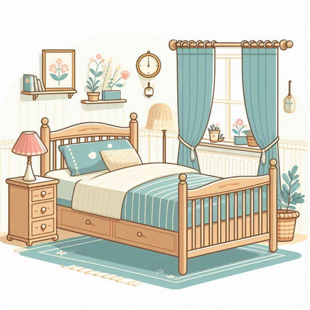 Illustration of a child's bedroom. Cartoon style. Vector.のイラスト素材