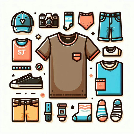 Set of men's clothes and accessories. Vector illustration in flat style.のイラスト素材