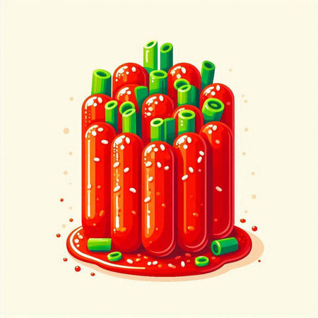 Illustration of a pile of red hot chili peppers on a white backgroundのイラスト素材