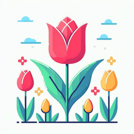 Flowering tulip. Vector illustration in flat cartoon style.のイラスト素材