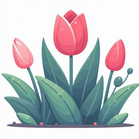 Tulip flowers in the garden. Vector illustration in cartoon styleのイラスト素材