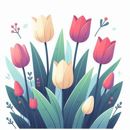 Tulip flowers. Vector illustration in flat style on white background.のイラスト素材