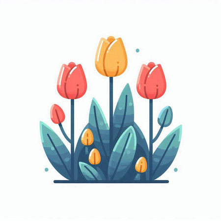 Tulip flowers. Vector illustration in flat style on white background.のイラスト素材