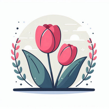 Tulip flowers vector illustration in flat style. Spring season.のイラスト素材
