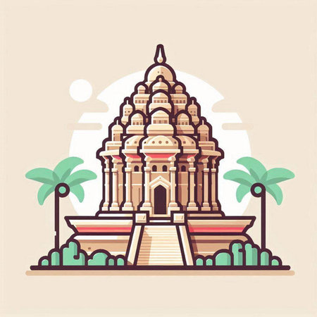 Ornament Hindu temple vector illustration in flat design style. Travel and tourism concept.のイラスト素材