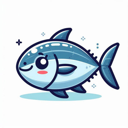 Cute cartoon tuna fish isolated on white background. Vector illustration.のイラスト素材