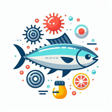 Tuna fish icon. Seafood vector illustration in flat style.のイラスト素材