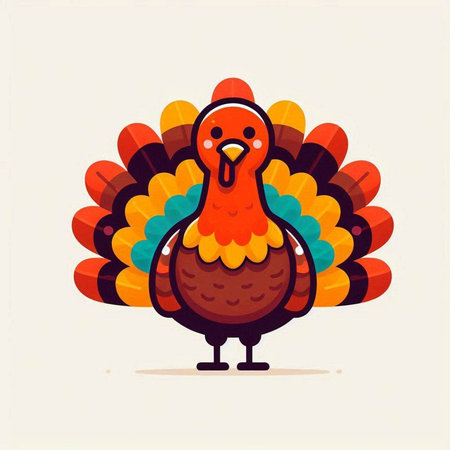 Happy Thanksgiving greeting card with turkey. Vector illustration in flat style.のイラスト素材