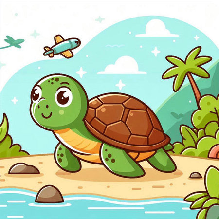 Cute turtle on the beach - vector illustration, eps10のイラスト素材