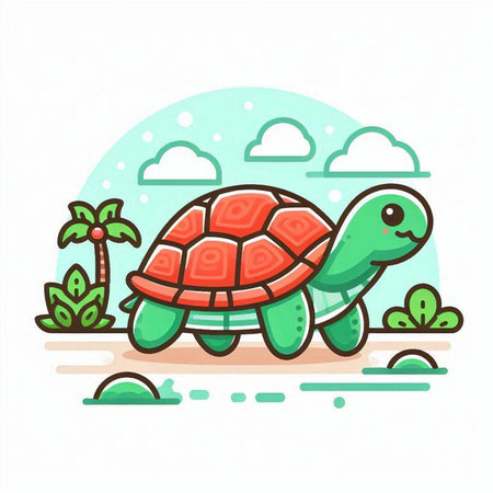 Cute cartoon turtle on the seashore. Vector illustration.のイラスト素材