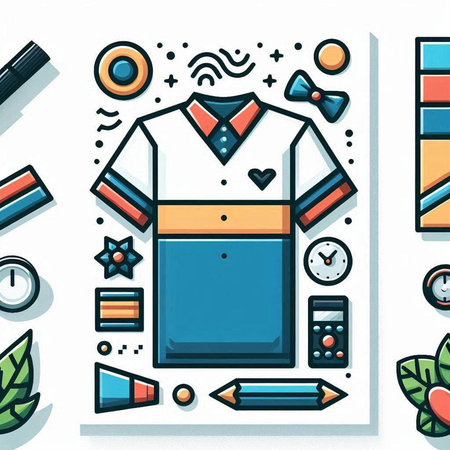 Colorful t-shirt and accessories icons set. Vector illustration.のイラスト素材