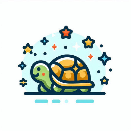 Cute cartoon turtle. Vector illustration in doodle style.のイラスト素材