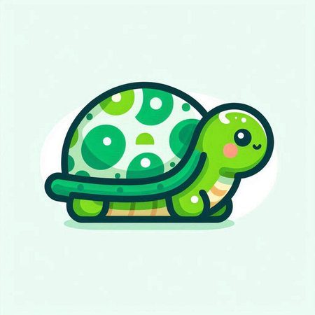Cute cartoon turtle. Vector illustration of a cute turtle with green eyes.のイラスト素材