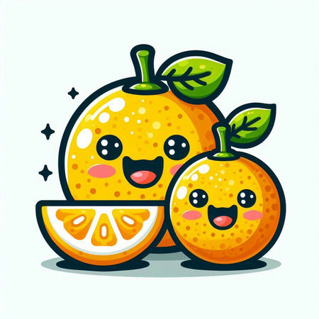 Cute kawaii orange fruit character isolated on white background. Vector illustration.のイラスト素材
