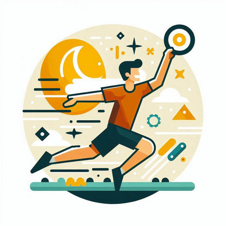 Running man in sportswear with ball, flat vector illustration.のイラスト素材