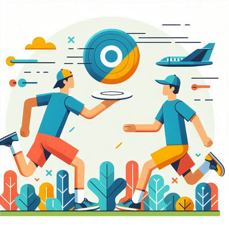Vector illustration of people running in the park. Flat style design.のイラスト素材
