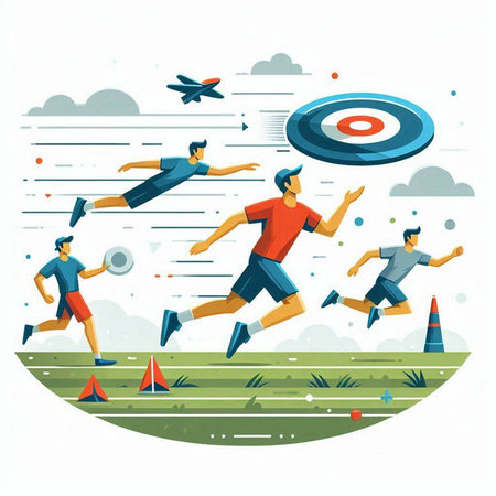 Soccer players in action. Vector illustration in flat design style.のイラスト素材