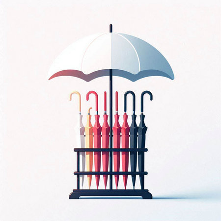 Illustration of an umbrella on a white background - 3d renderingのイラスト素材