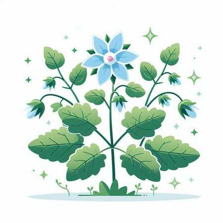 vector illustration of a blue flower on a white background with green leavesのイラスト素材
