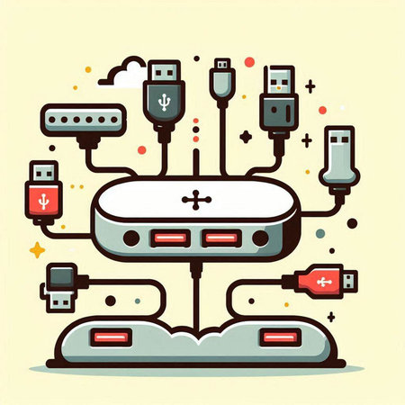 Vector illustration of a usb connection in a flat style. Connected devices.のイラスト素材