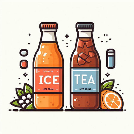 Vector illustration of two bottles of ice tea with fruits and berries.のイラスト素材