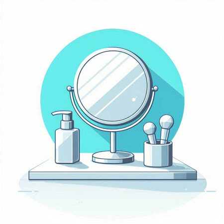 Vector illustration of a mirror and cosmetics on a white background with shadowのイラスト素材
