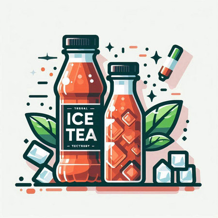 Iced tea in a bottle and ice cubes. Vector illustration.のイラスト素材