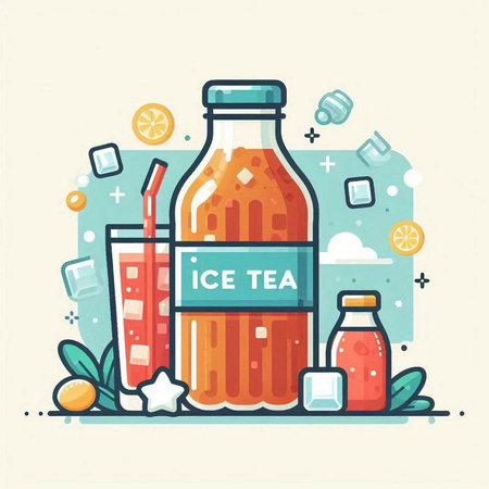Vector illustration of a bottle of ice tea. Flat line art style.のイラスト素材