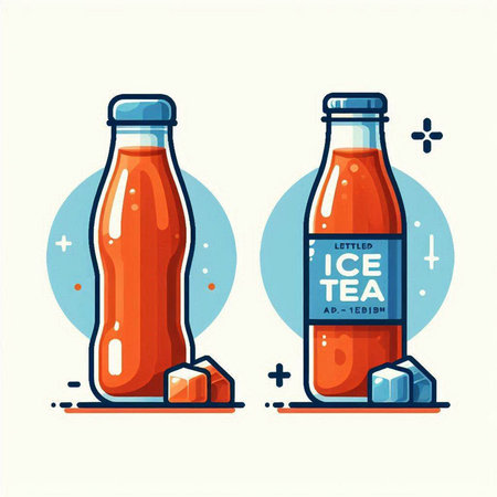 Bottle of cola with ice cubes. Vector flat illustration.のイラスト素材