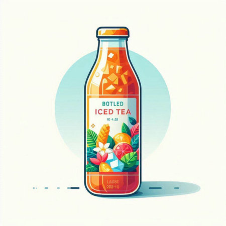 Bottle of fresh fruit juice. Vector illustration in flat style.のイラスト素材