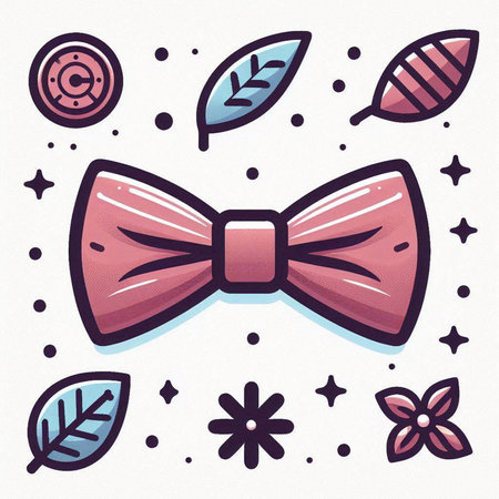 Hand drawn vector illustration of a bow tie, leaves and buttons.のイラスト素材
