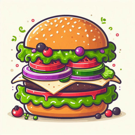 Hamburger icon. Vector illustration of hamburger with vegetables.のイラスト素材
