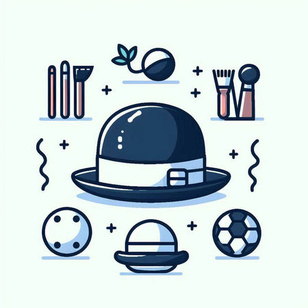 Vector illustration of hat, scarf, baseball cap, bowling ball, hockey sticks, hockey puck, hockey sticks.のイラスト素材