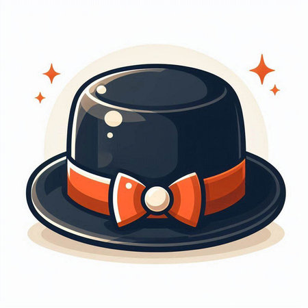 Illustration of a black hat with a ribbon on a white backgroundのイラスト素材