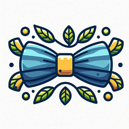 Illustration of a blue bow tie with leaves. Vector illustration.のイラスト素材