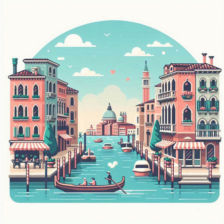 Venice, Italy. Vector illustration in retro style with place for textのイラスト素材