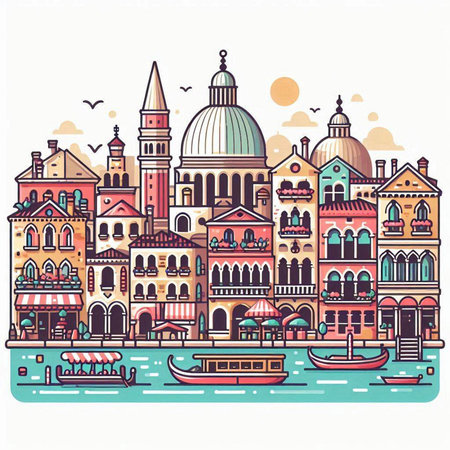 Venice, Italy, vector illustration. Colorful hand-drawn illustration.のイラスト素材