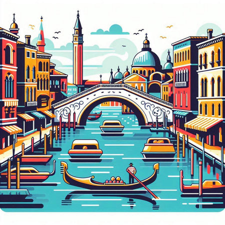 Venice grand canal with gondolas, Italy, vector illustrationのイラスト素材