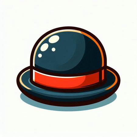 Illustration of a black hat with red ribbon on a white backgroundのイラスト素材